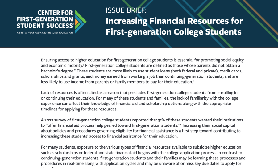 Issue Brief 3: Increasing Financial Resources for First-generation College Students Teaser