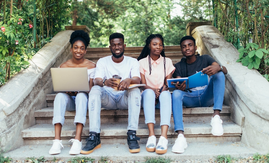 Group of Black Students Sitting Outside