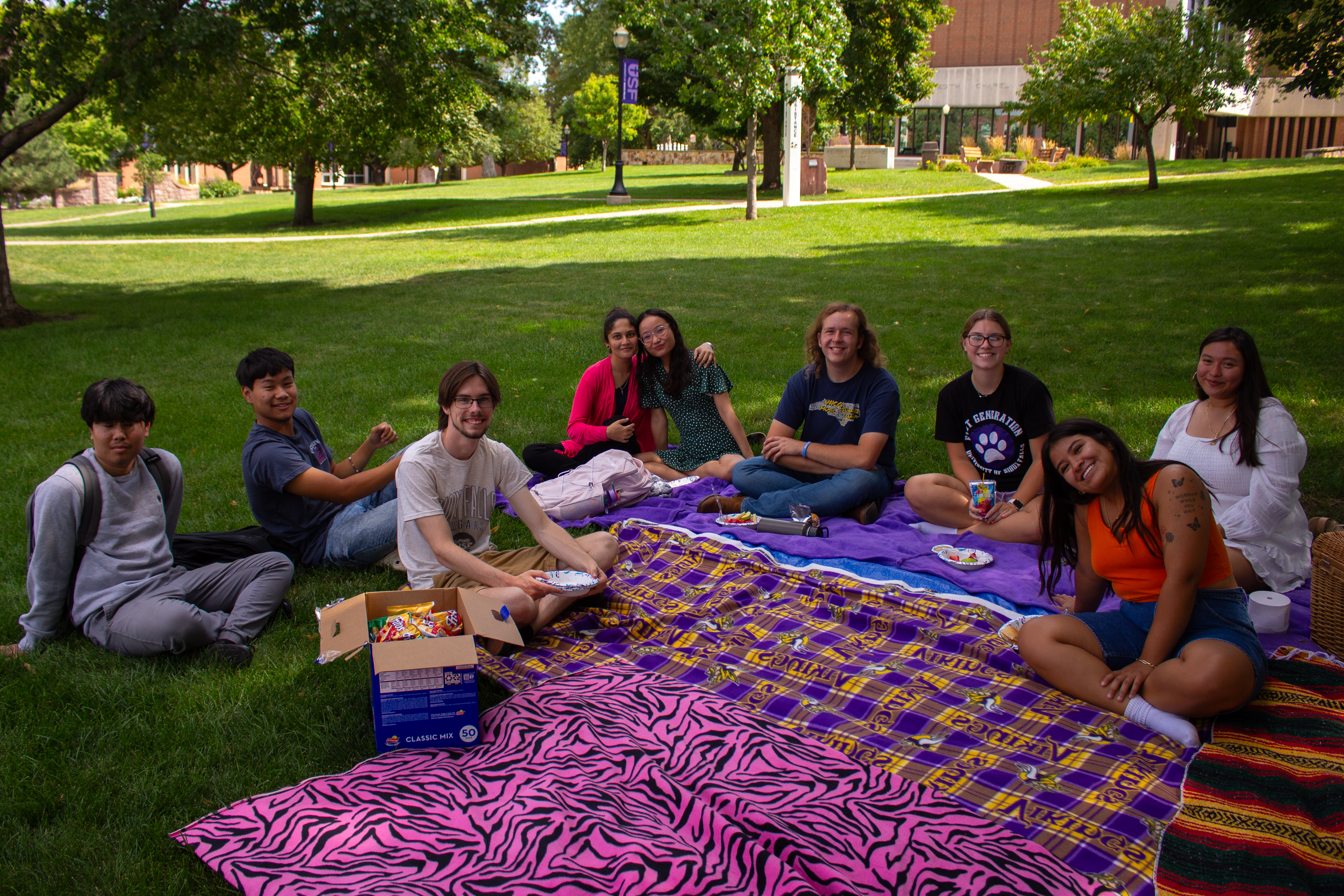 University of Sioux Falls students on picnic blanket