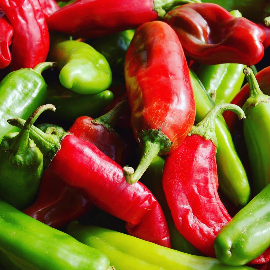 Green and red chile peppers