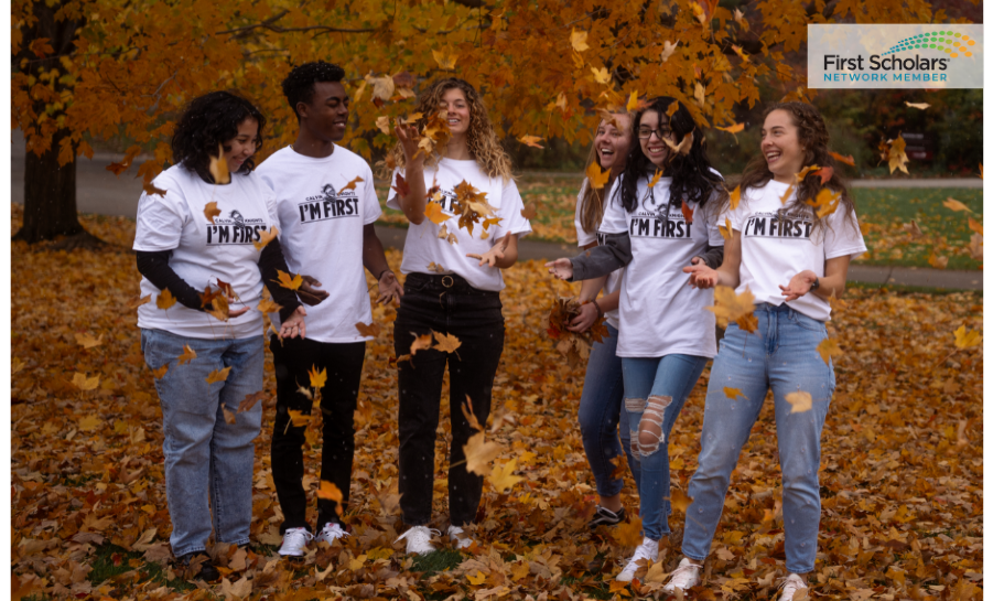 Calvin University students celebrating fall on campus
