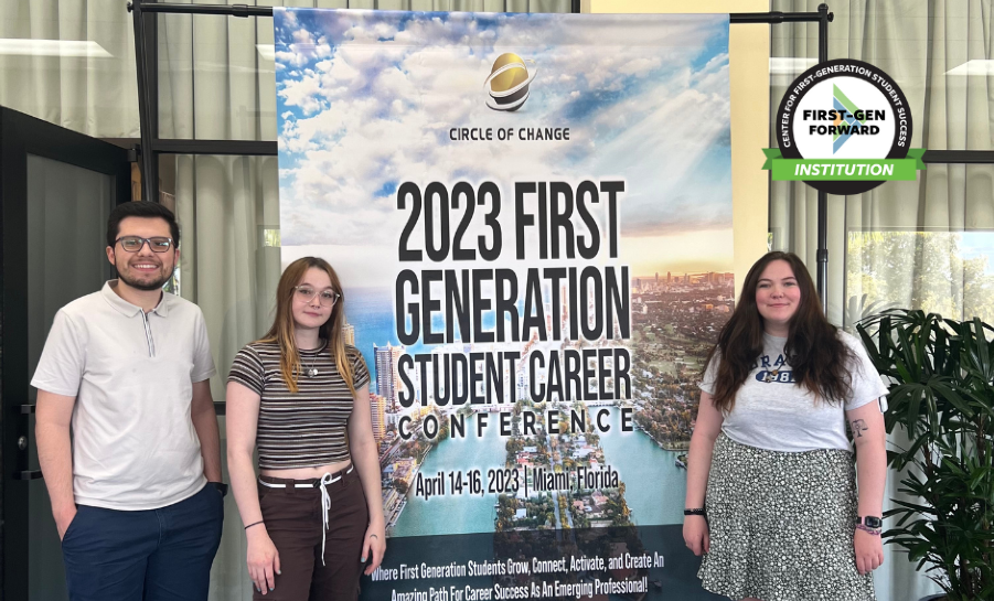 Three Drake University first-gen students at the first-gen conference
