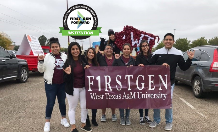 Group of West Texas A&M University students with first-gen program sign