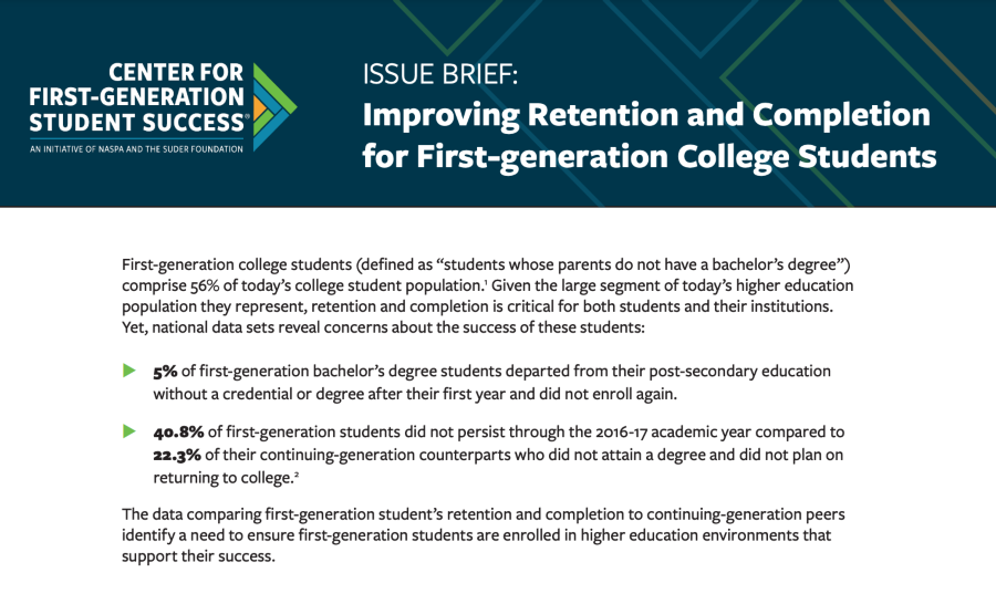 Image of Issue Brief: Improving Retention and Completion for First-generation College Students