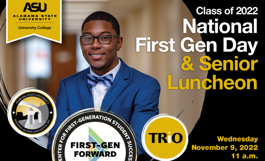 Event postcard for Alabama State University's 2022 First-Generation College Celebration