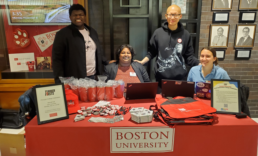 Boston University Newbury Center staff tabling for the First-Generation College Celebration